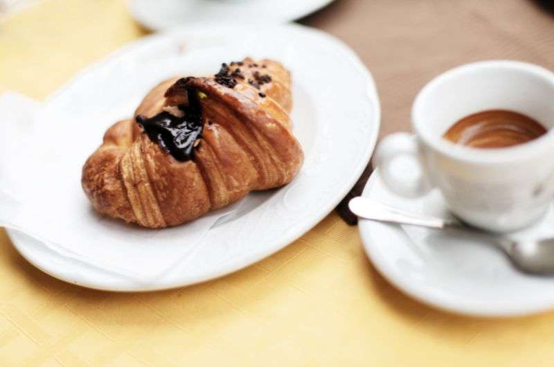 Typical Italian breakfast, espresso and croissant