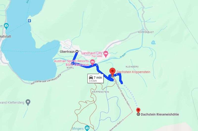 Map of the road from Obertraun to Krippenstein