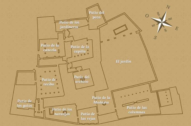 Map of the Palacio de Viana courtyards , Córdoba, Spain