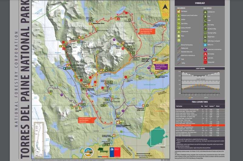 Map of Torres del Paine National Park, Chile