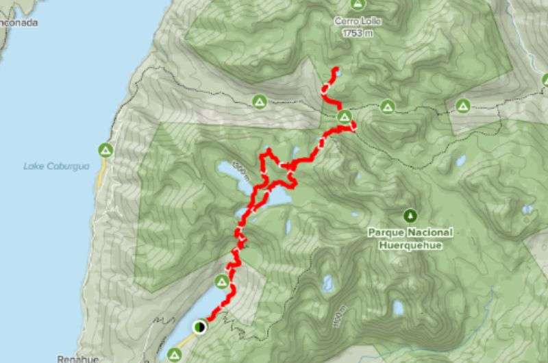 Map of the Huerquehue National Park Main Trail in Chile