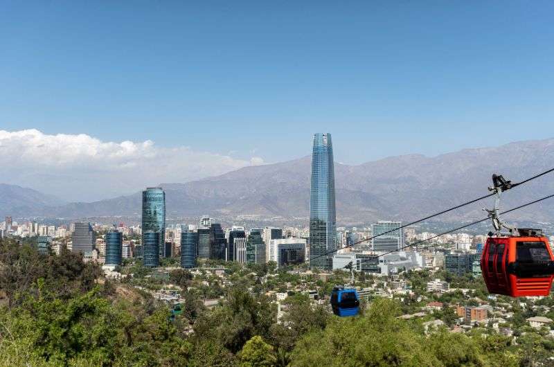 Views from tha calbe car to San Cristóbal Hill in Santiago de Chile