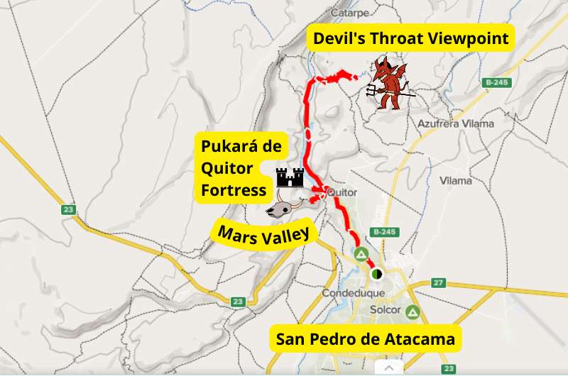 Map of the trail to the Devil’s Throat in Chile