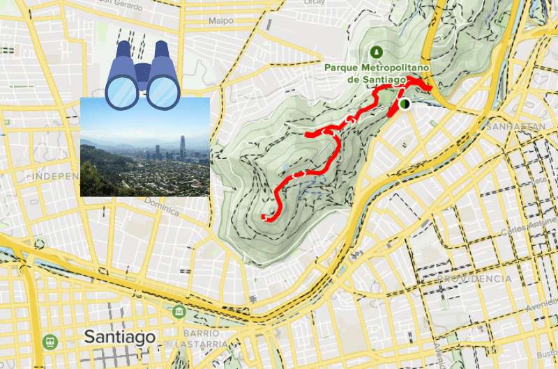 San Cristóbal Hill on a map, Chile