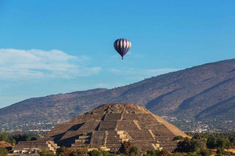 You can book a hot air balloon flight above Teotihuacan near Mexico City.