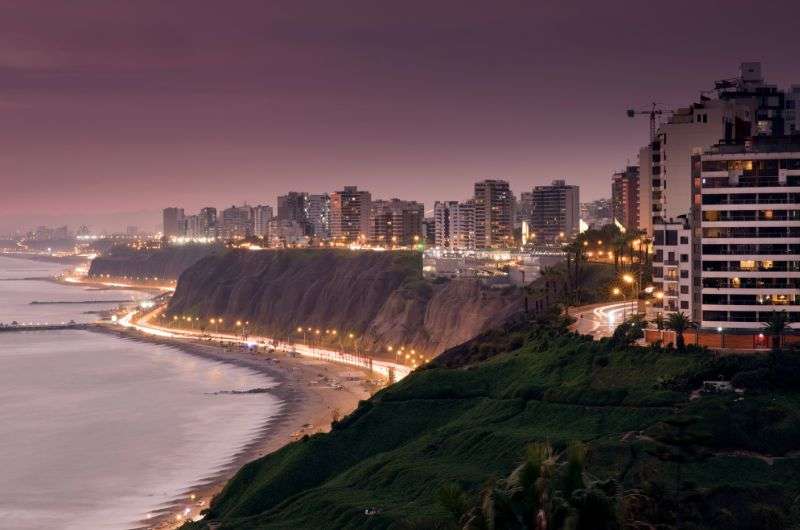 Malecón night view of Lima, Peru