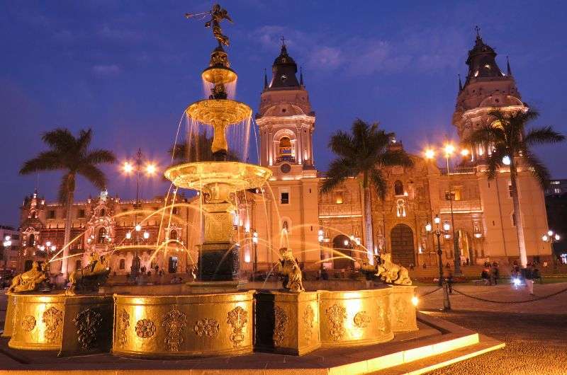 The city of Lima at night, Peru