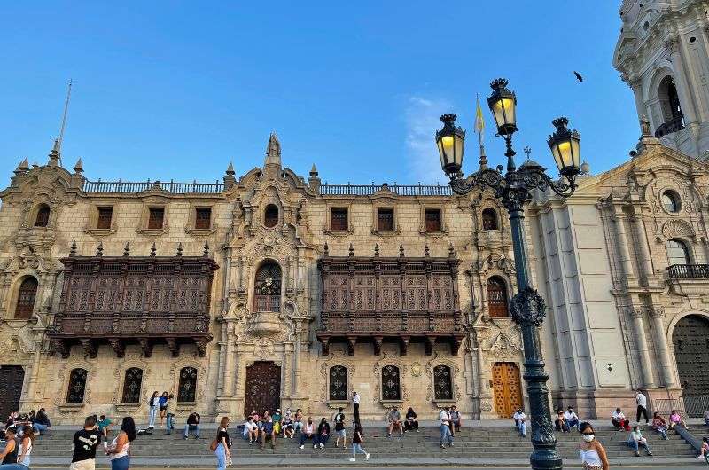 Wooden balconies on Plaza de Armas in Lima, photo by Next Level of Travel