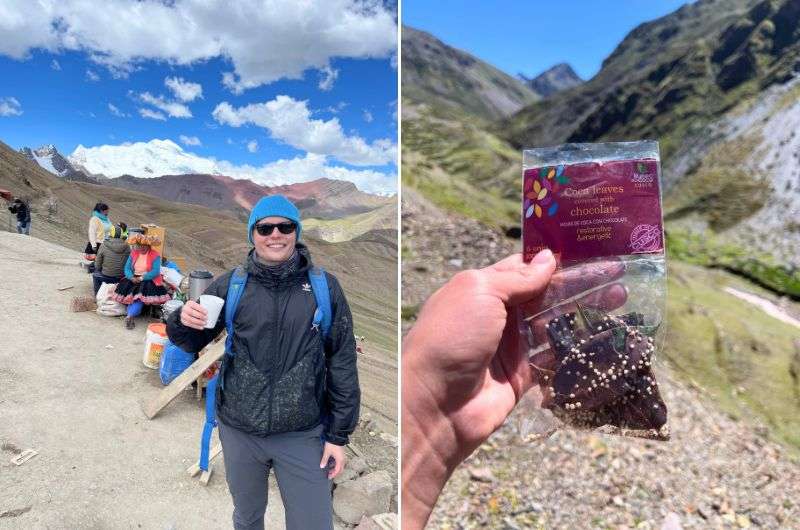 Drinking coca tea on the Rainbow Mountain hike in Peru, photos by Next Level of Travel