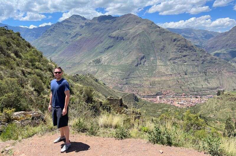 Tourist and the view in Pisac, Sacred Valley,  photo by Next Level of Travel