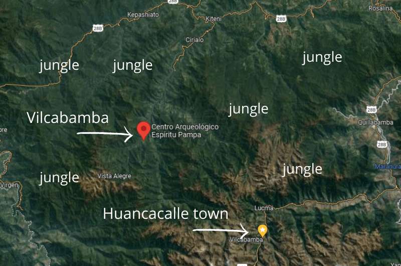 Map showing how to visit Vilcabamba in Peru