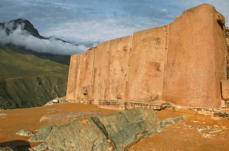 The Wall of the Six Monoliths in Ollantaytambo, Peru