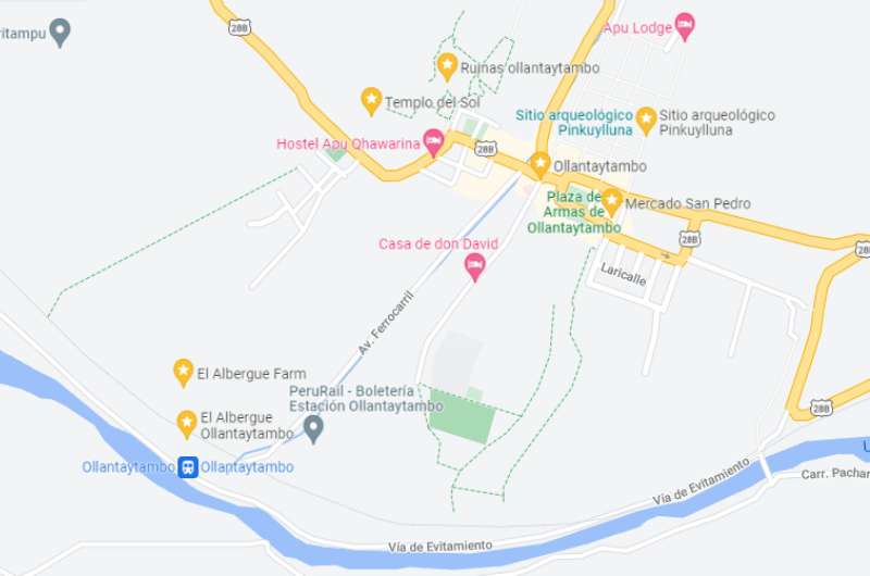 The location of the Ollantaytambo train station, Peru