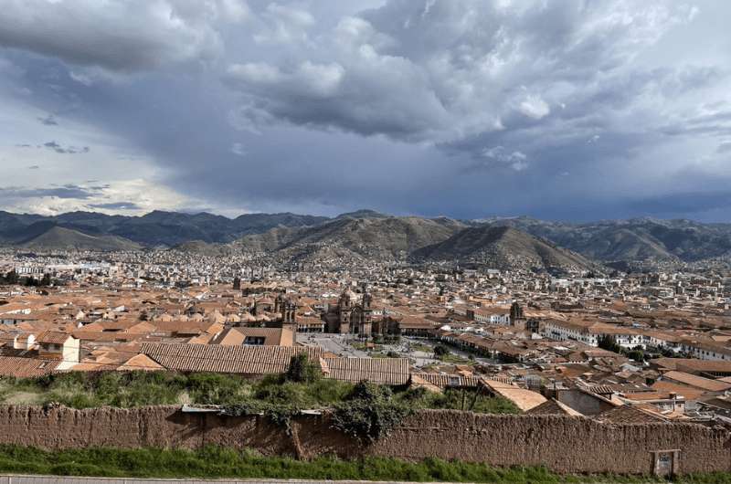 The views of the city and mountains from San Cristobal in Cusco