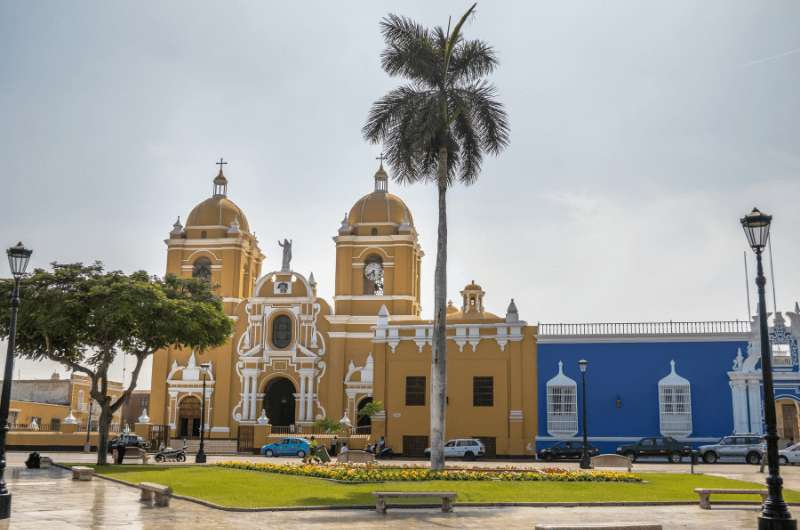 The colorful Plaza de Armas in Trujillo Peru