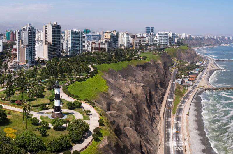 Coastal view of Miraflores neighborhood in Lima Peru 