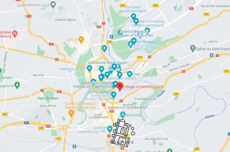  Map of Luxembourg with the highlights and train station location when visiting as a day trip from Brussels