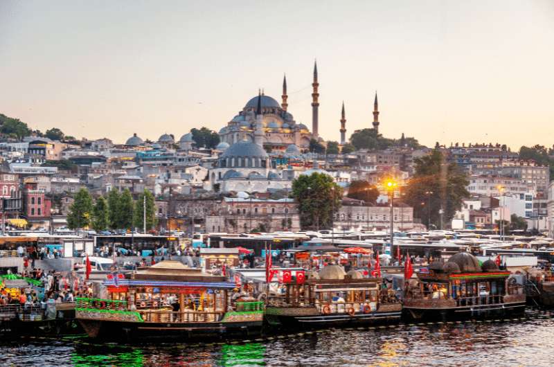 The busy waterfront in Eminönü neighborhood, top place to stay in Istanbul 