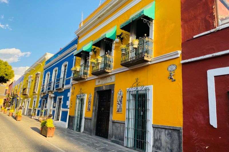 Colorful colonial houses in Puebla, Mexico