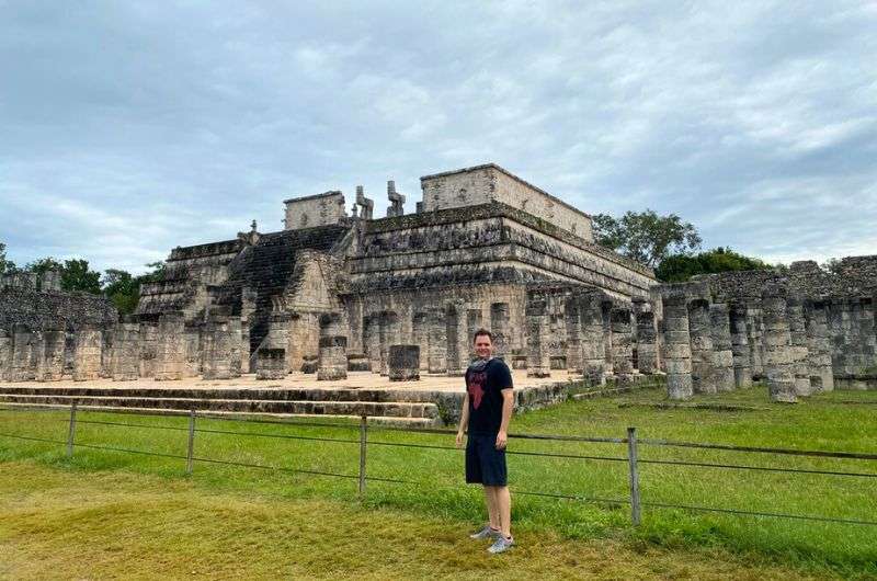 A tourist visiting Chichén Itzá in Mexico