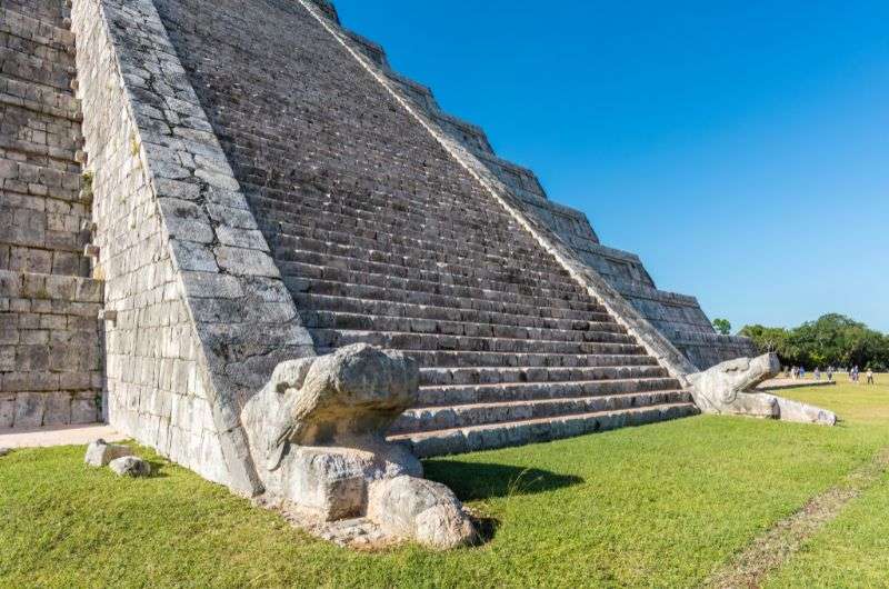 The illusion of a snake on The Temple of Kukulcán in Chichén Itzá, Mexico.