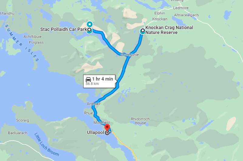 Map showing stops for day 1 of Highlands itinerary