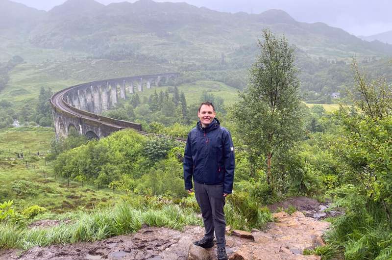  A tourist in front of the Glenfinnan Viaduct, Scotland