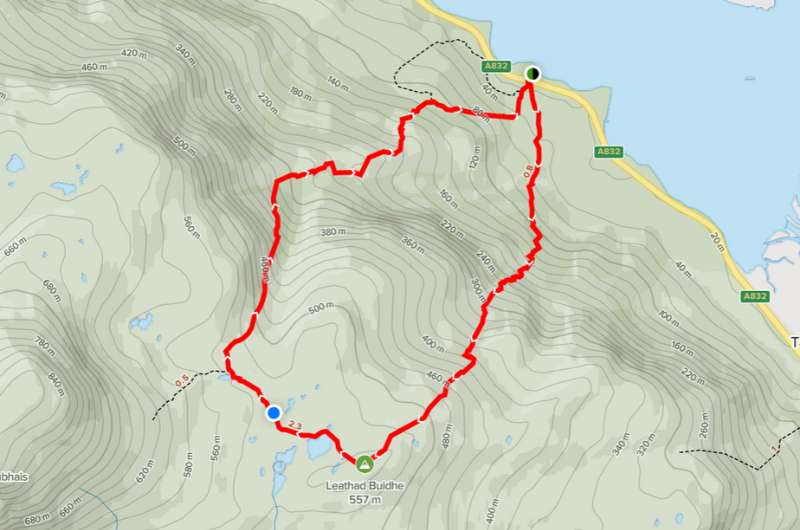 Map of the Beinn Eighe hike route, Scotland