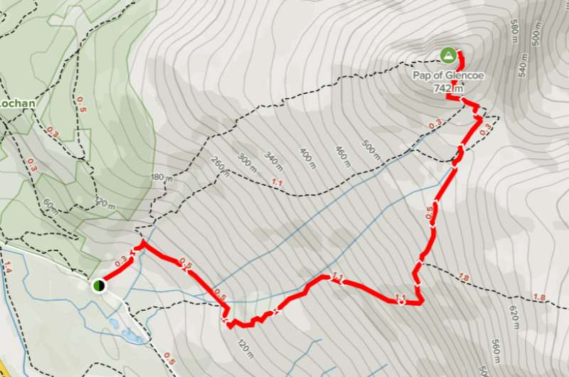Map of the Pap of Glencoe route