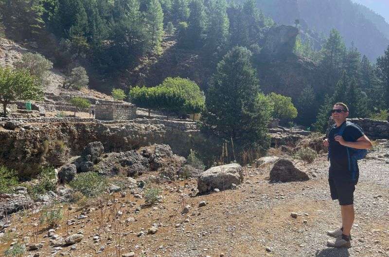 A tourist in Samaria Gorge National Park in Crete, Greece