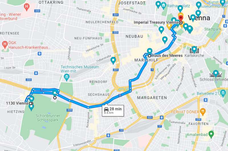 Map of day 2 of Vienna itinerary