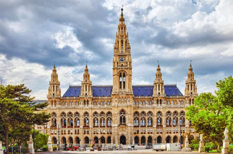 Townhall in Rathausplatz in Vienna, Austria