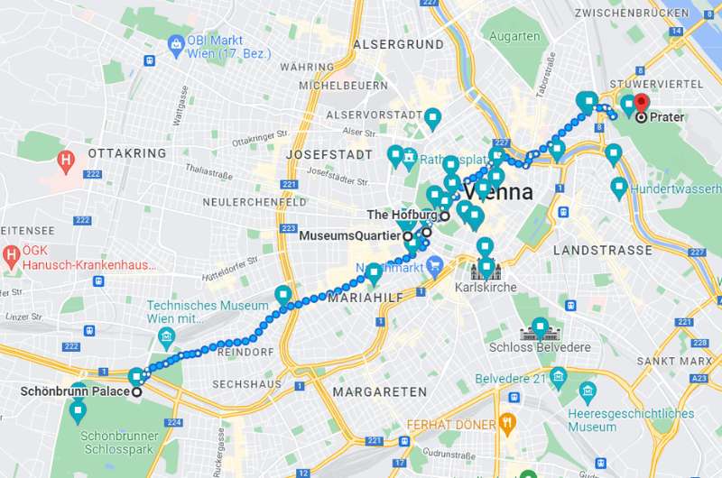 The route of the day for 1 day itinerary Vienna with Schonbrunn Palace