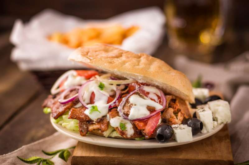 Greek gyros in pita bread