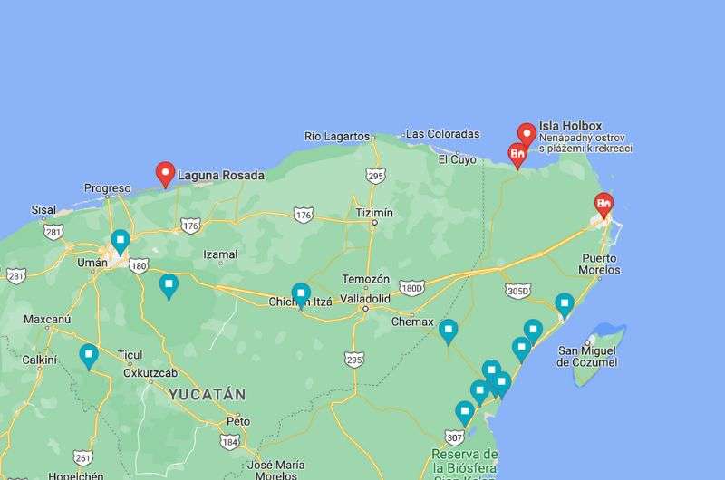 Map of day 14 of Yucatán Itinerary