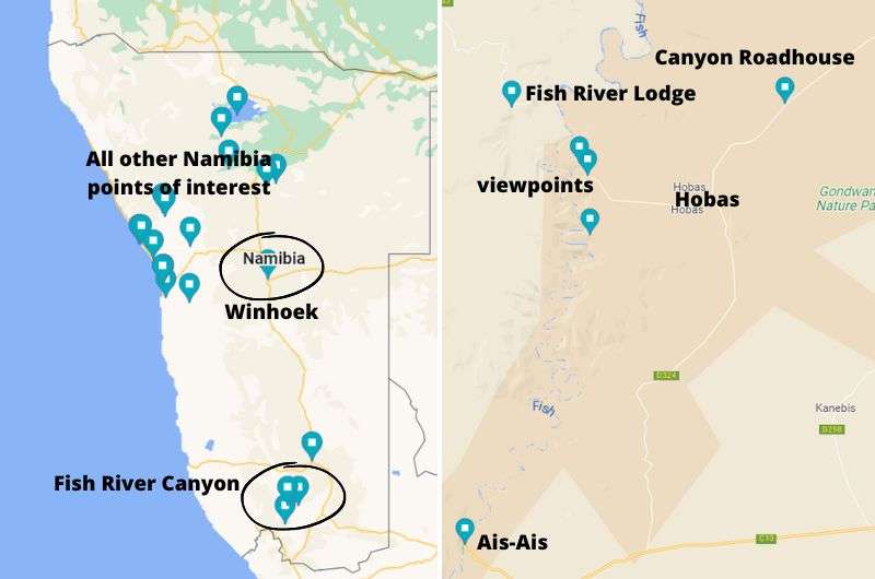 Namibia Map And Fish River Canyon Map 1 
