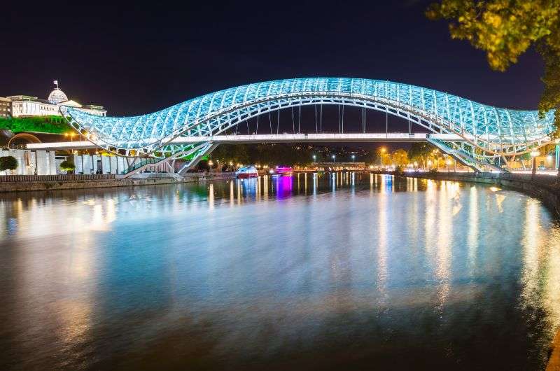 The Bridge of Peace at night in Tbilisi, Georgia