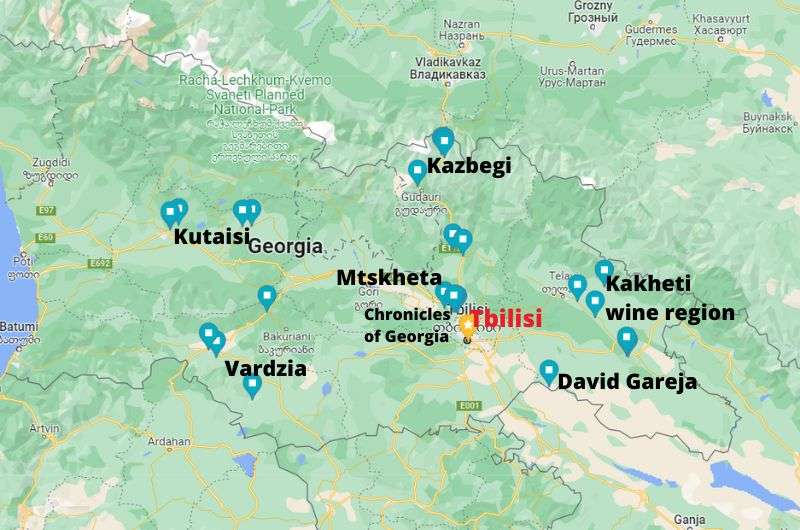 Map Showing All Of The Day Trips From Tbilisi Mentioned In This Article 1 