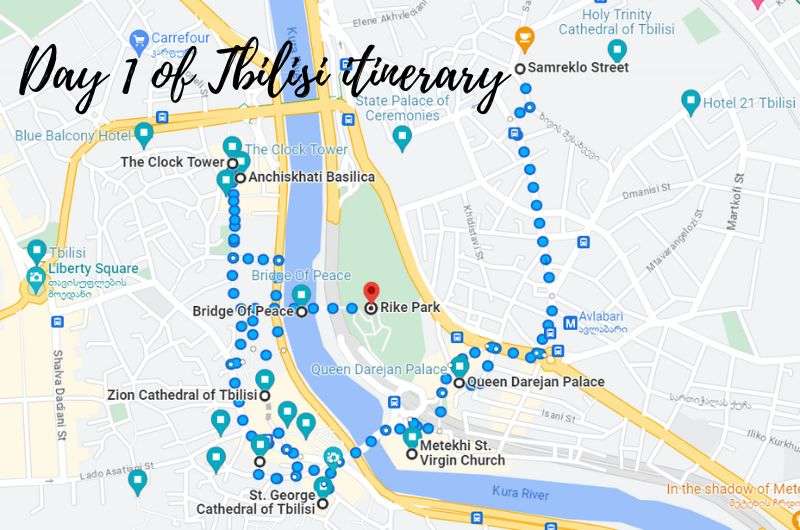 Day 1 Of Tbilisi Itinerary On Google Maps 2 