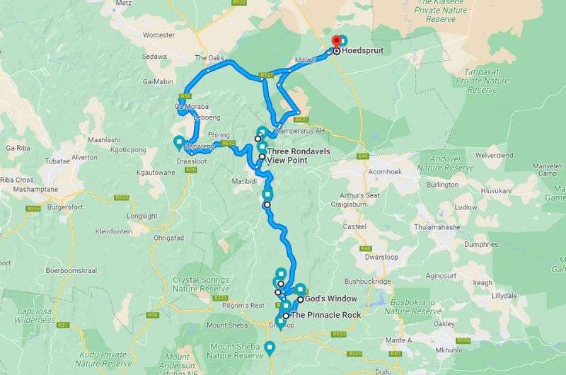 Day 1 Of Panorama Route 2 Day Itinerary Map South Africa Panorama Route 14 