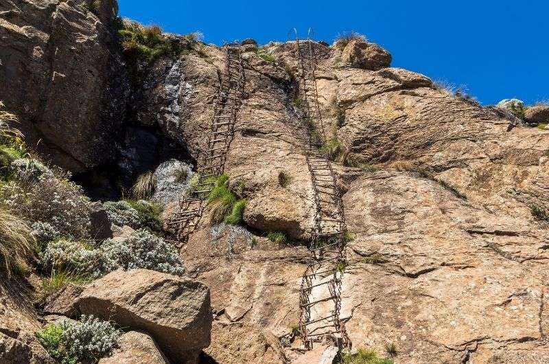 Chain ladders on the Tugela Falls Hike in Drakensberg, South Africa