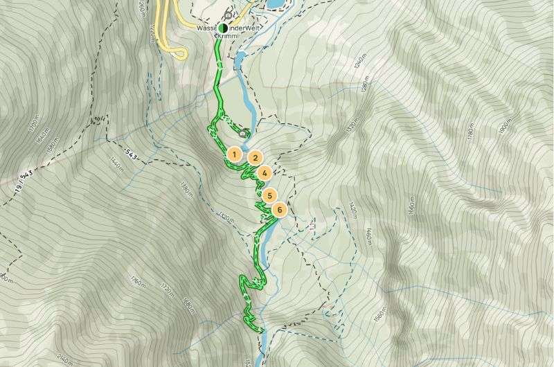 Map of the Krimml Waterfalls hike, Austria