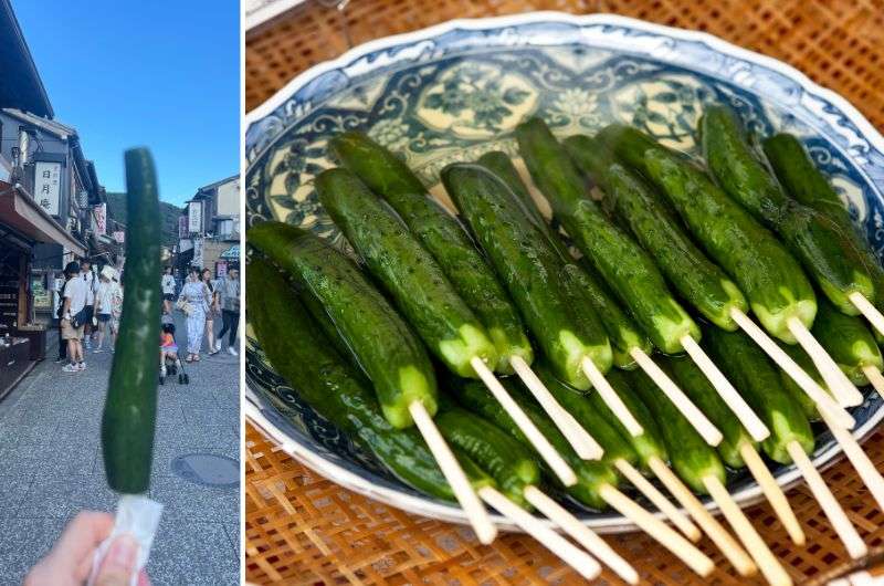 Cucumbers on a stick in Japan