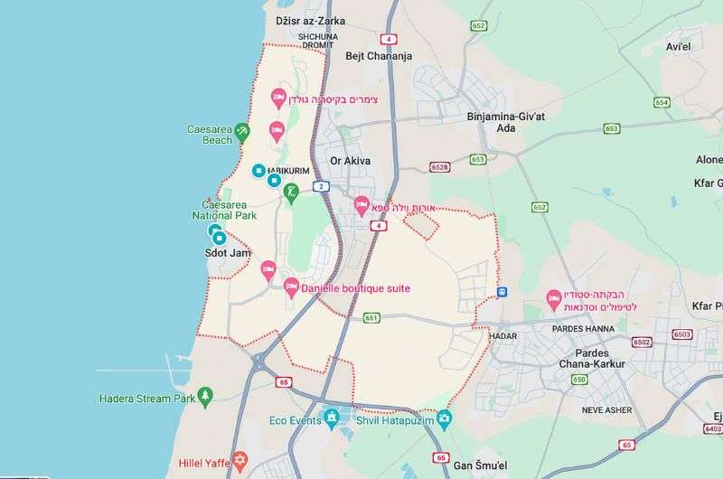 Map of the Caesarea Antic city in Israel