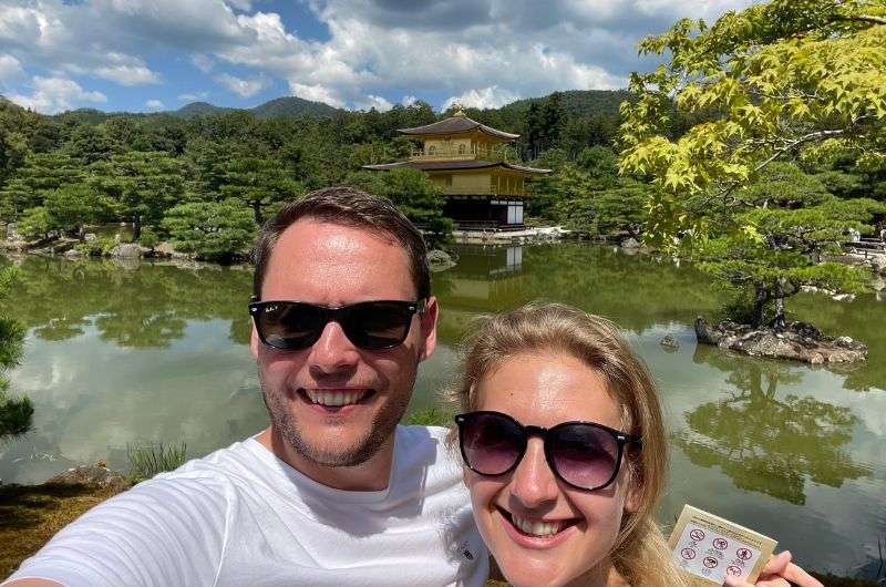 Two tourists at the Kinkakuji in Kyoto, Japan