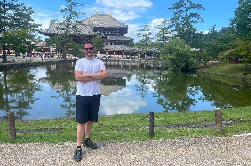 Standing in front of the Daibutsuden temple in Nara, Japan