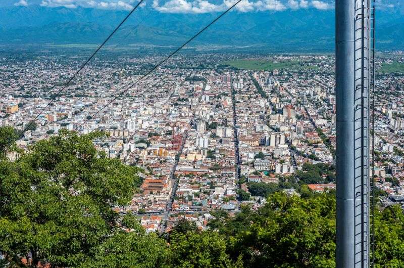 Cable car view from the San Bernardo Hill in Salta, Argentina