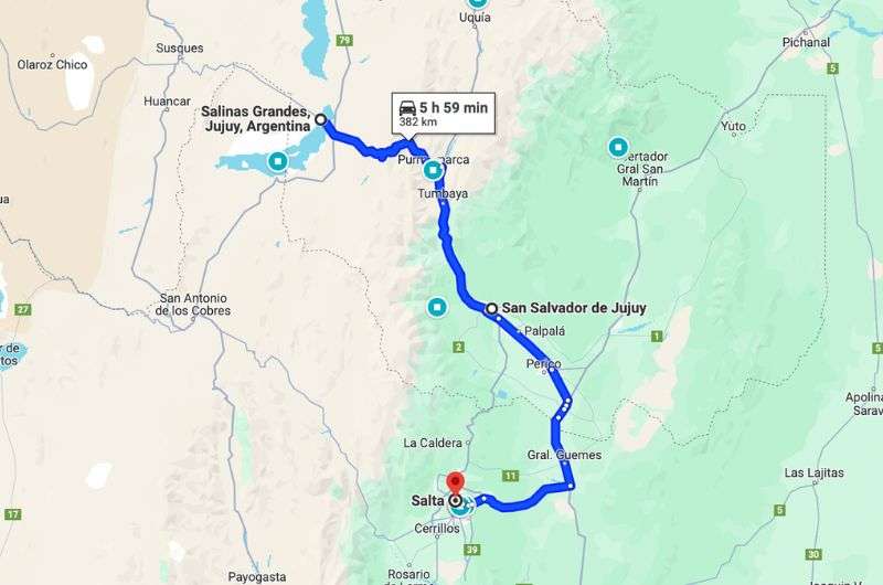 Map of the sixth day of Salta&Jujuy itinerary