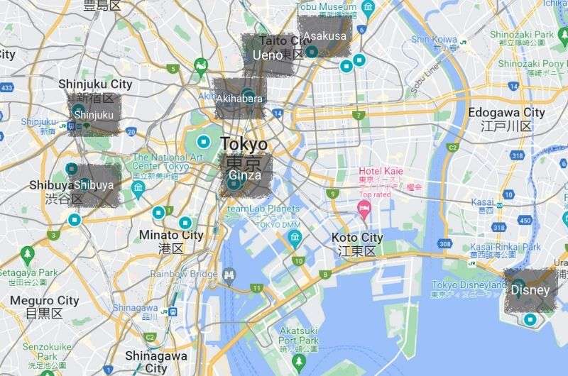 A map of the best areas to stay in Tokyo for first-time visitors, Japan travel