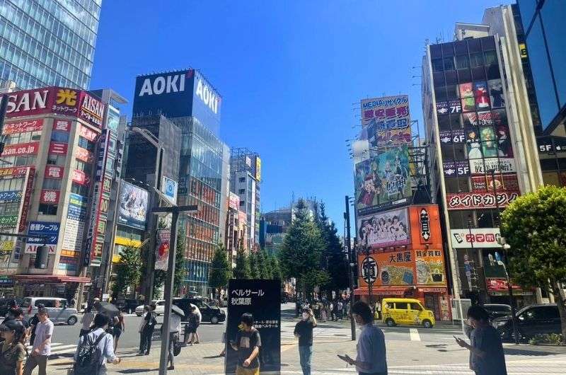 Akihabara neighborhood street scene, best area to stay in Tokyo, Japan
